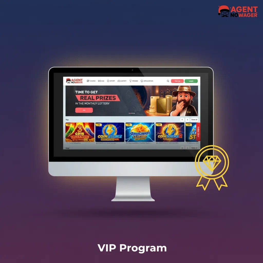 VIP Program banner with tiered loyalty perks: points, higher limits, priority support, cashback, promos, faster withdrawals