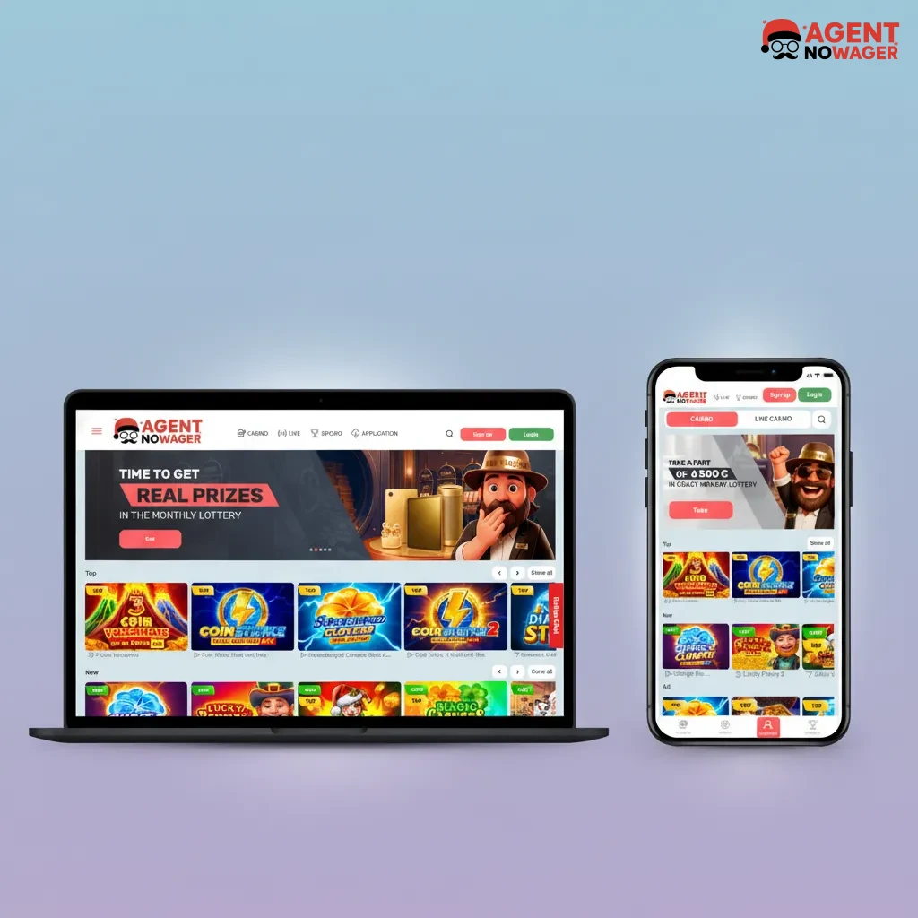 Agent No Wager site UI with top nav Sports, Live, Esports, Casino; right Register/Sign In, bet slip, search, quick filters.